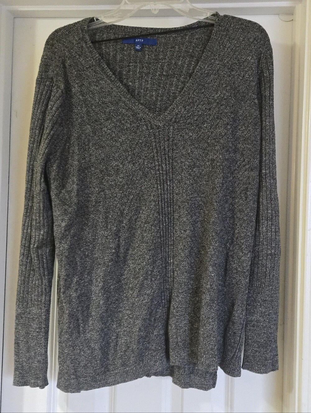 Apt. 9 Women's Gray Marled V-Neck Ribbed Pullover Sweater Size XL